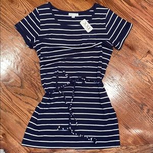 Navy/White Stripped Tie Waist T-Shirt Dress/Tunic